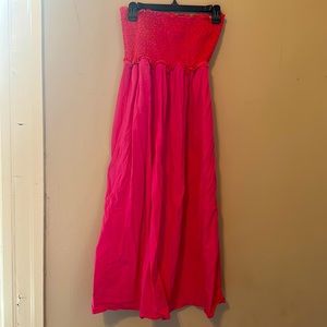 Pomander Place pink strapless midi dress